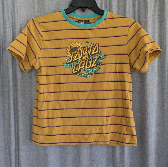 Santa Cruz Skateboards Other - Santa Cruz Skateboard T Shirt Men's S Yellow Teal Striped Sunflower California